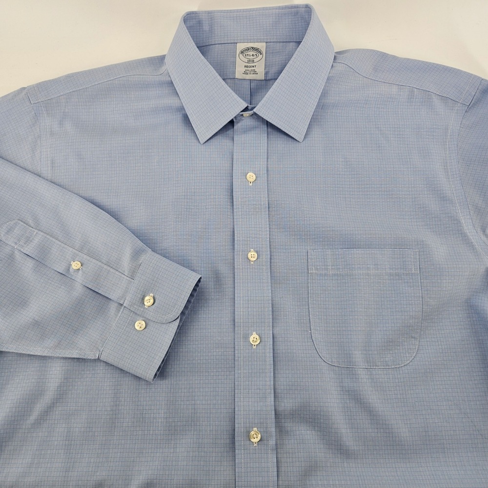 Brooks Brothers 1818 Regent Dress Shirt Blue Non-Iron Cotton 17.5 34/35